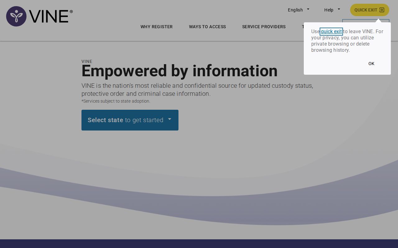 VINELink notification registration after a Keokuk County custody search