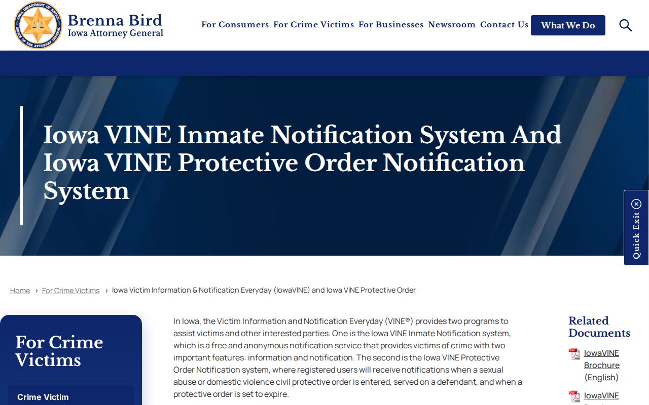 IowaVINE Keokuk County arrest custody coverage and notification information