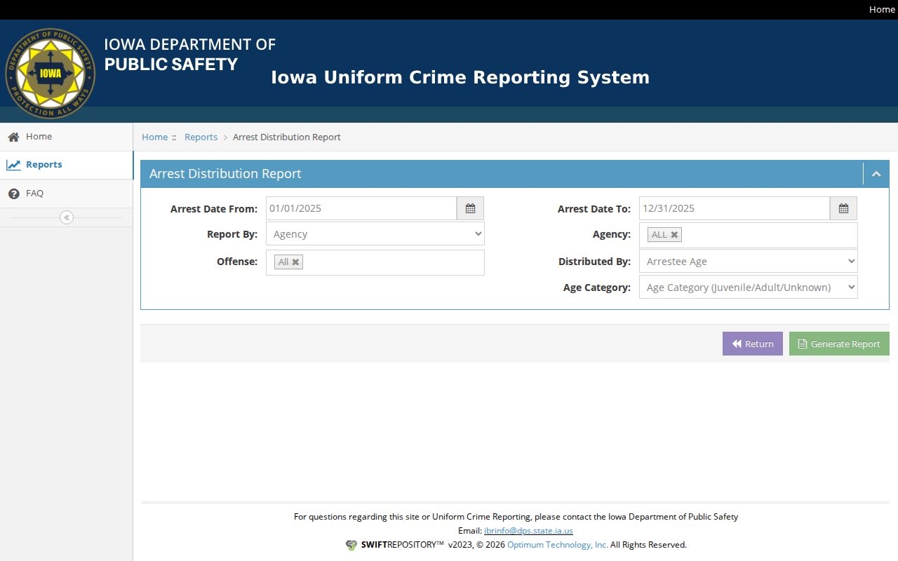 Iowa I-CRIME arrest distribution filters