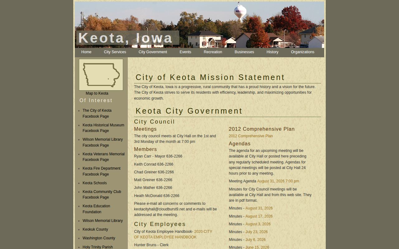 Keota Iowa city government page reviewed for recent arrest records